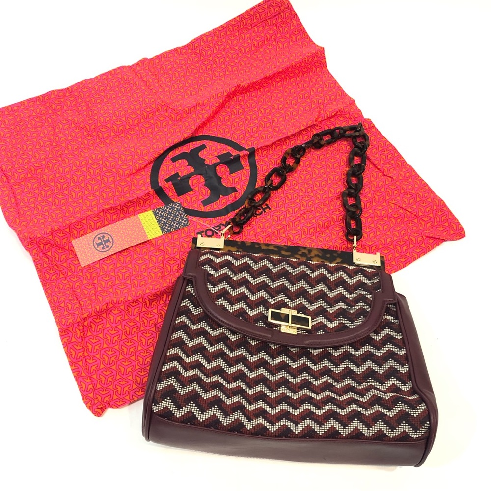 Tory Burch Leather Handbag Tortoise Resin Chain - Picture 7 of 7